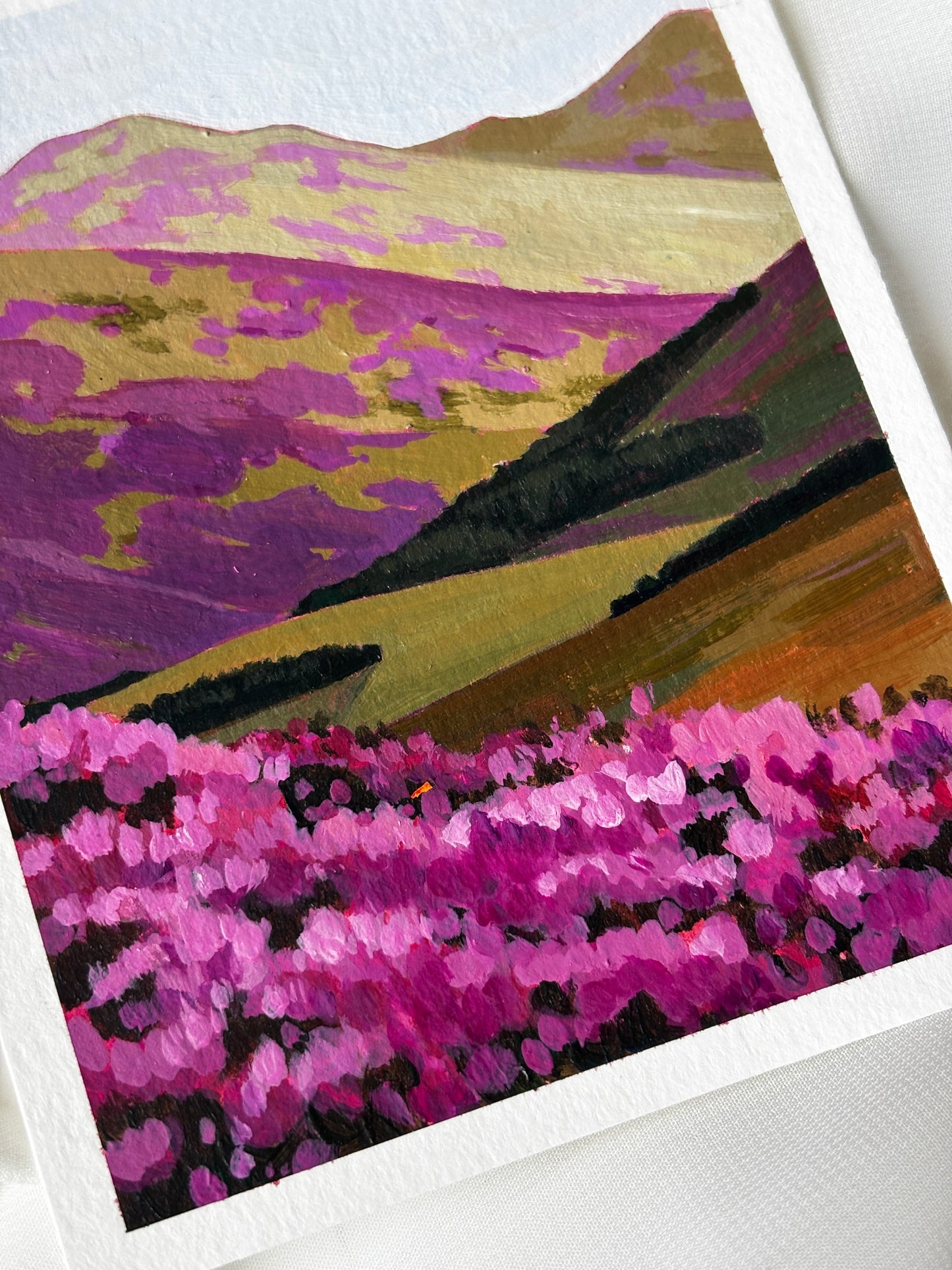 'Where The Heather Blooms' 4x5 inch original painting