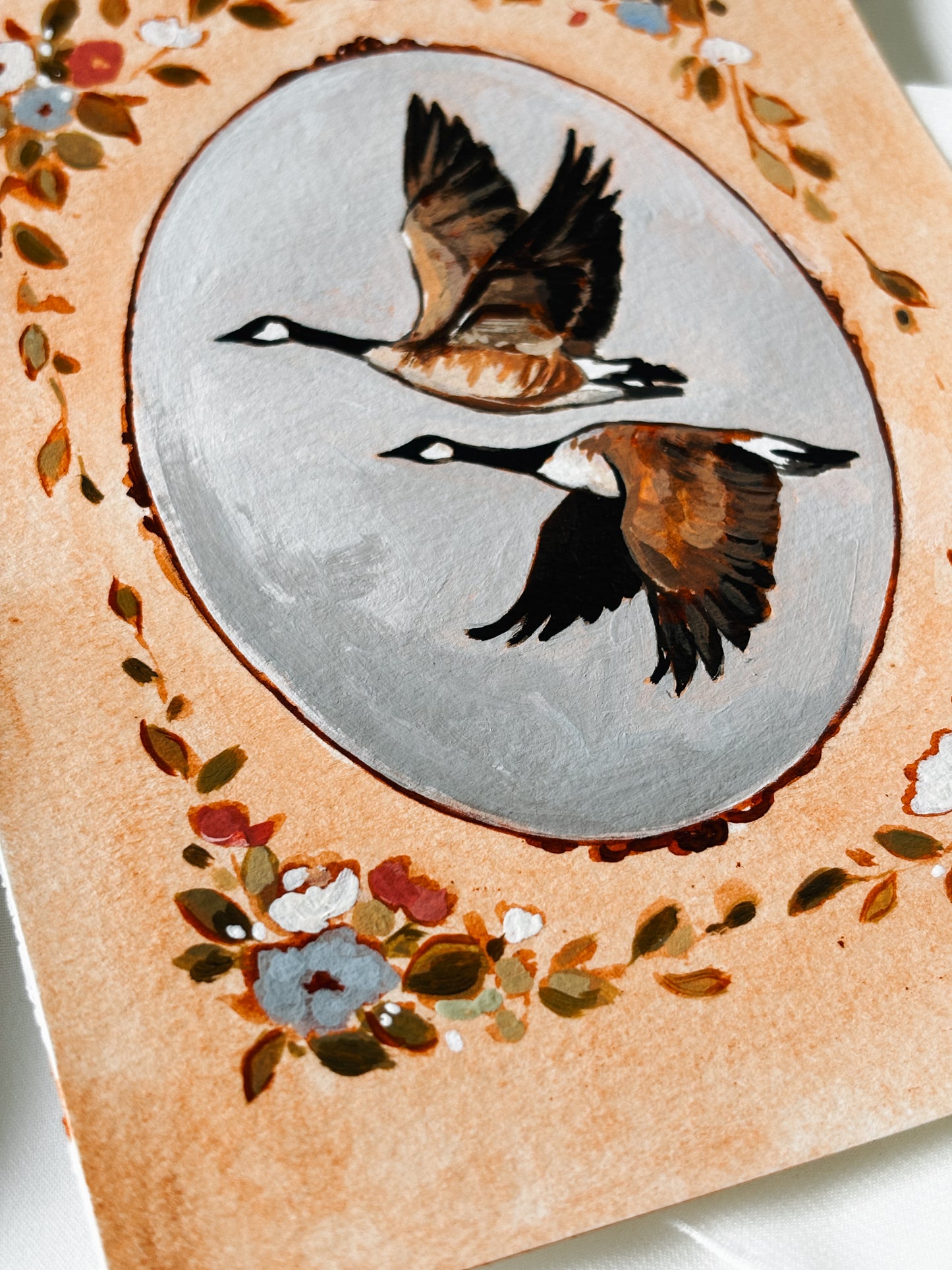 'Something Told The Geese It Was Time To Fly' 5x7 inch original painting