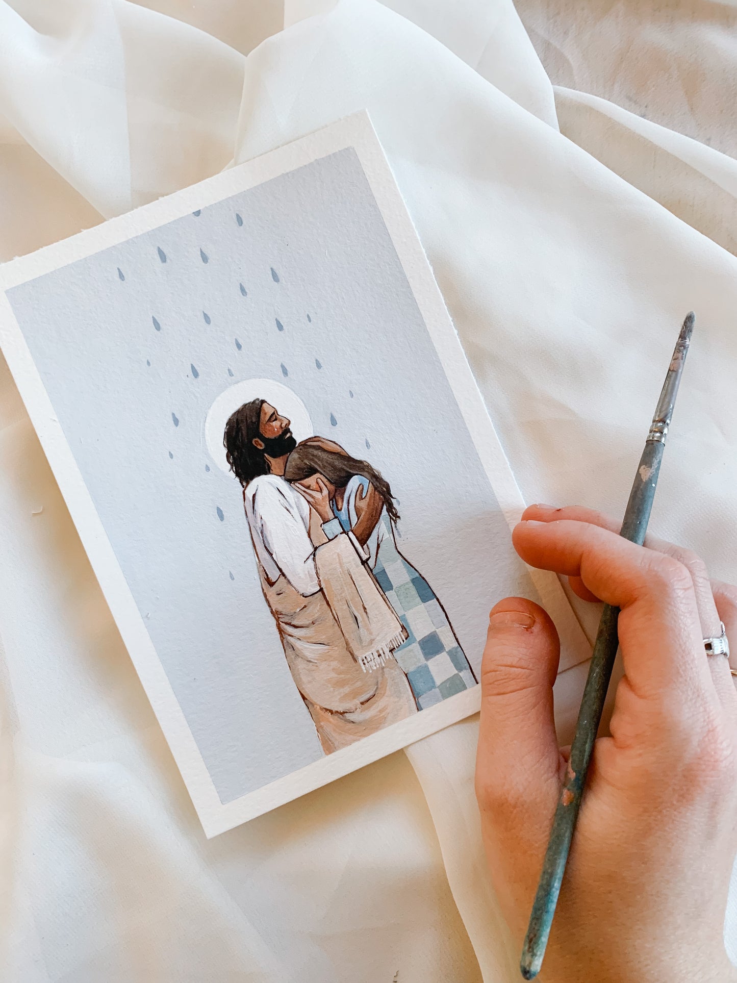 'When The Blues Came, And The Rains Fell, He Was There' 5x7 inch original painting