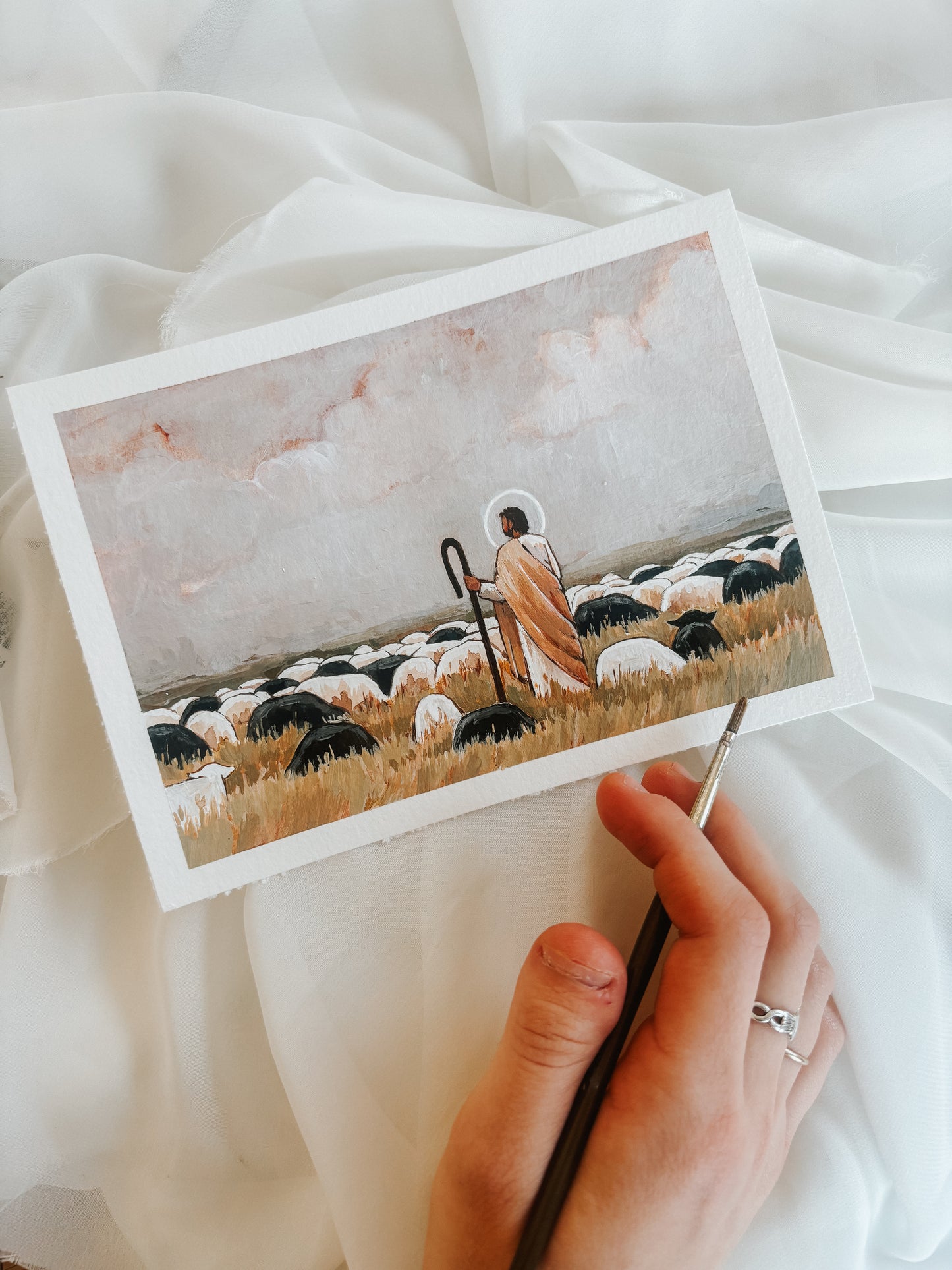 'Our Steadfast Shepherd' 5x7 inch original painting