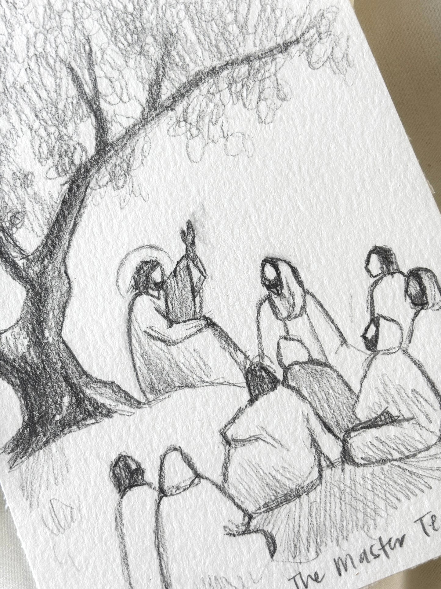 'Learning From The Master Teacher' 4x6 inch original sketch