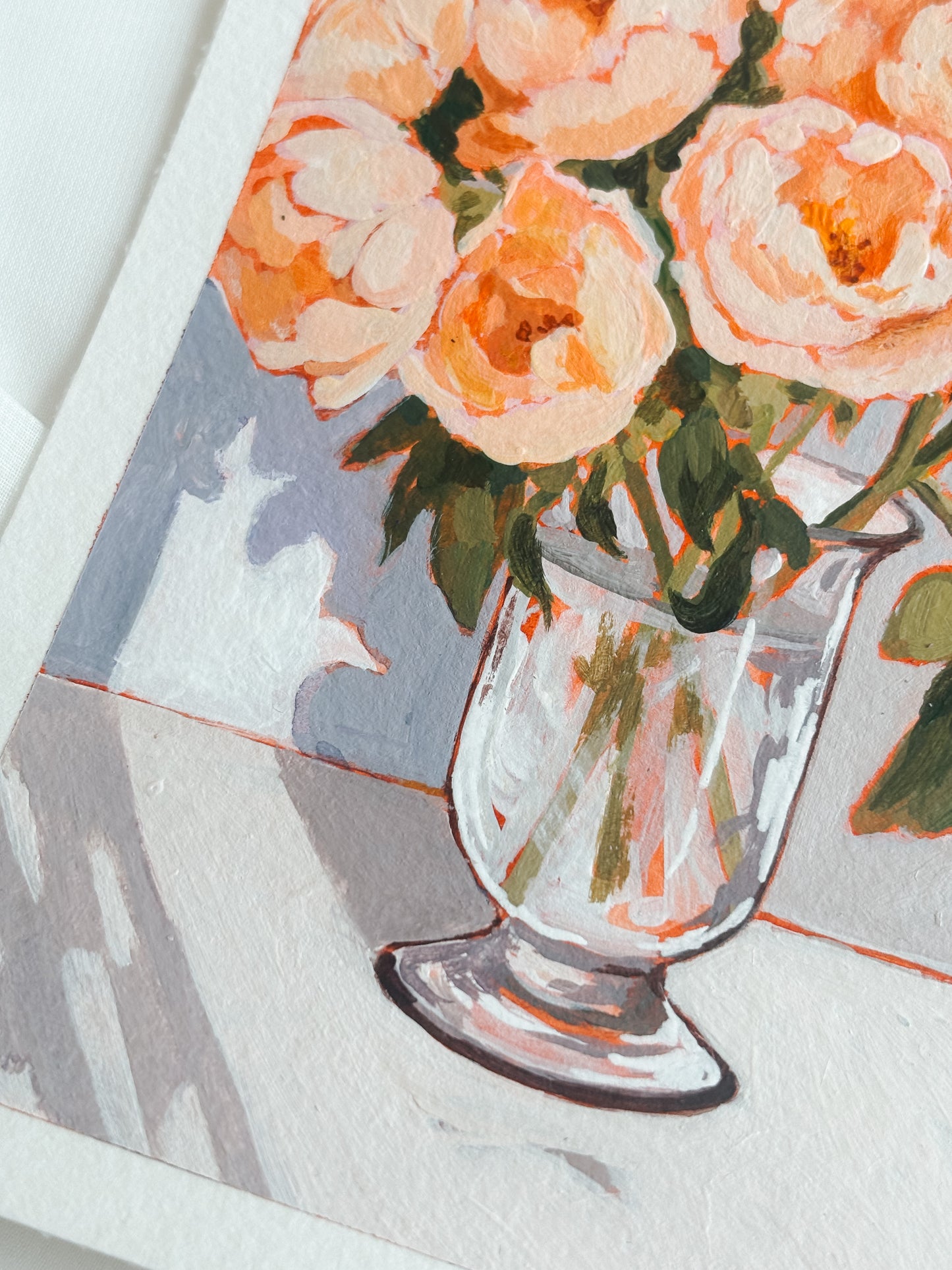 'The Delicate Peonies' 4x6 inch original painting