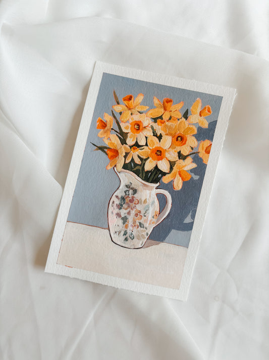 'I Brought You Daffodils' 4x6 inch original painting