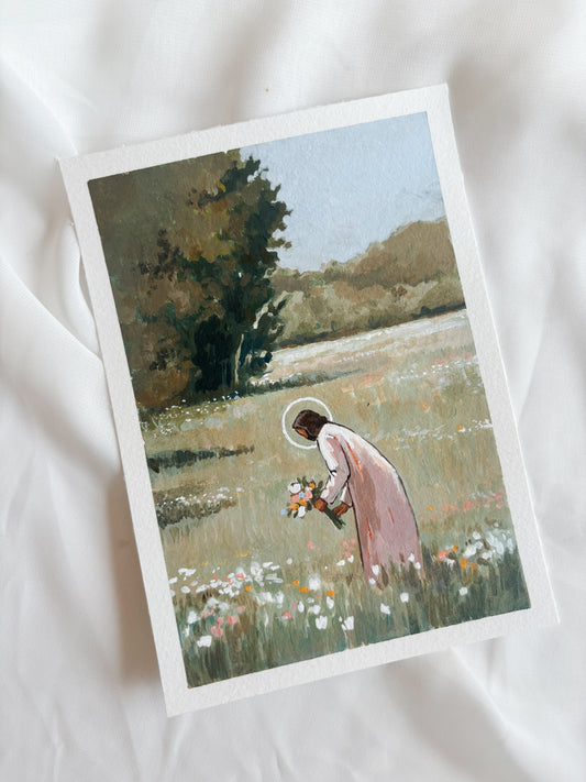'Christ Among The Wildflowers' 5x7 inch original painting