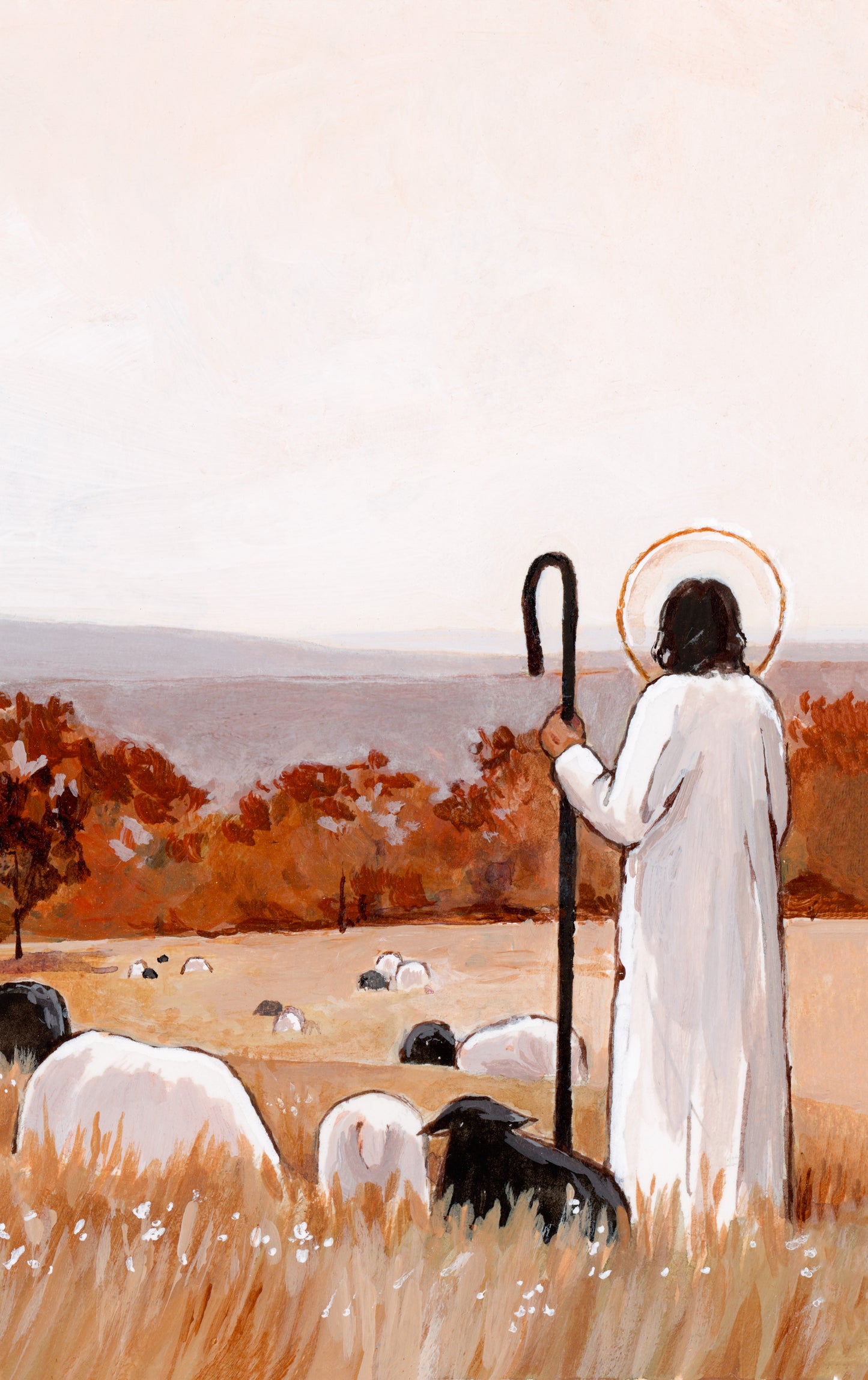 'The Good, Unwavering Shepherd' 4x5 inch original painting