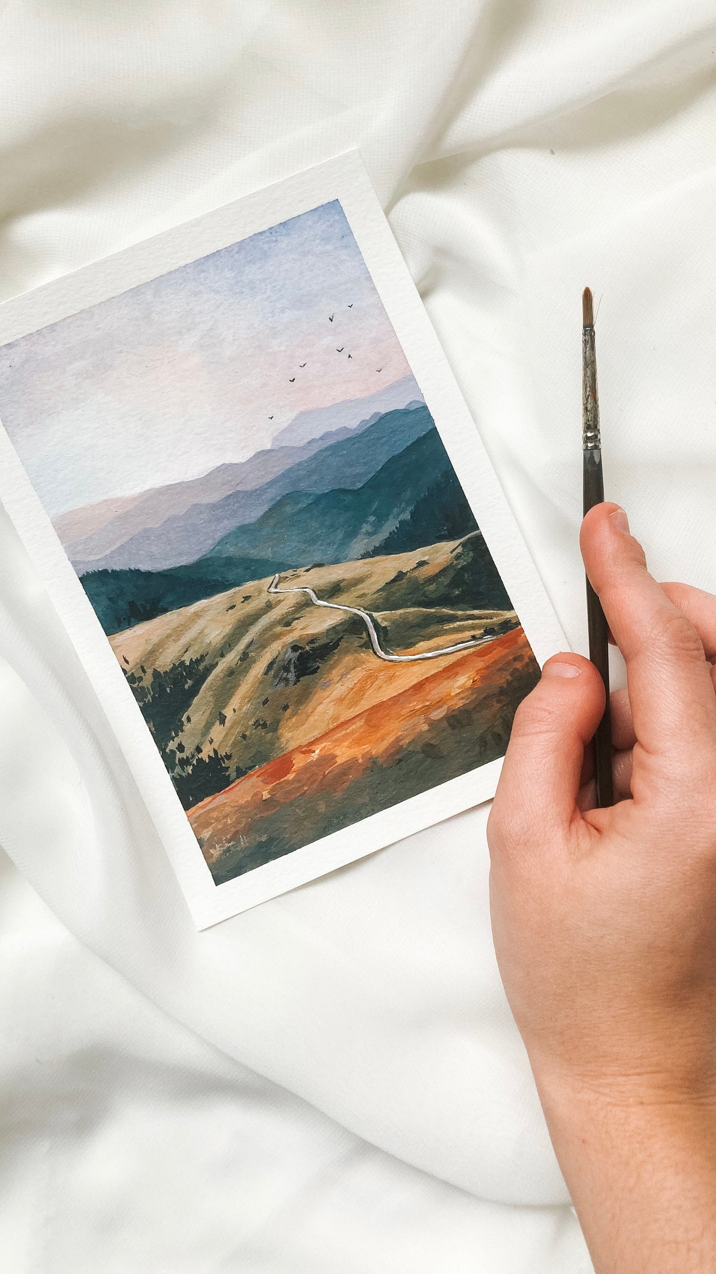 'Up With The Birds' 5x7 original painting