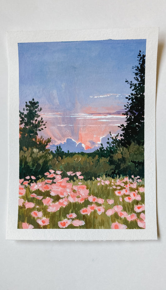 Floral Sunset, Washington 5x7 original painting