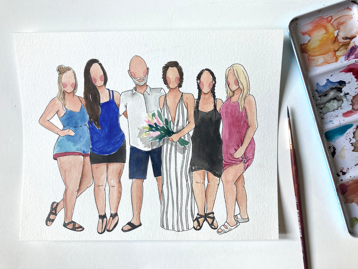 Custom Faceless Watercolor Portrait