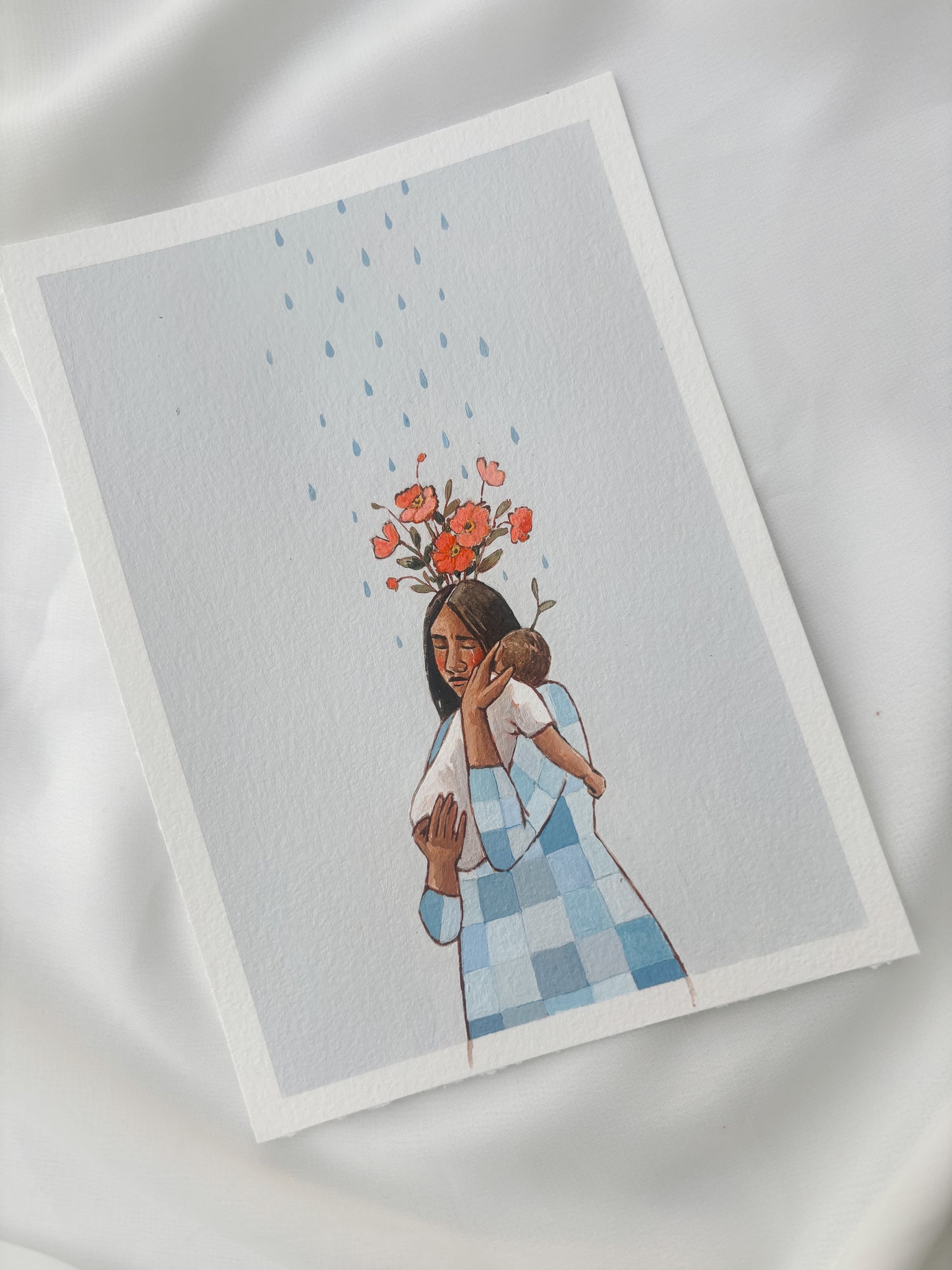 'The Rains Will Help Us Bloom' 5x7 inch original painting