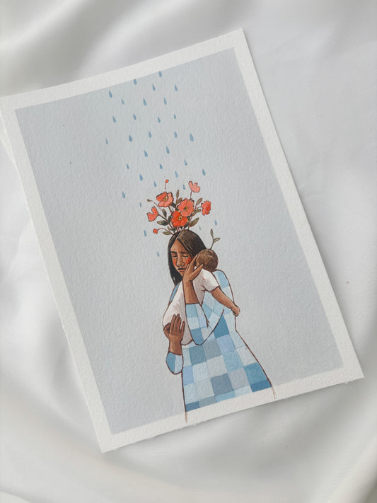 'The Rains Will Help Us Bloom' 5x7 inch original painting
