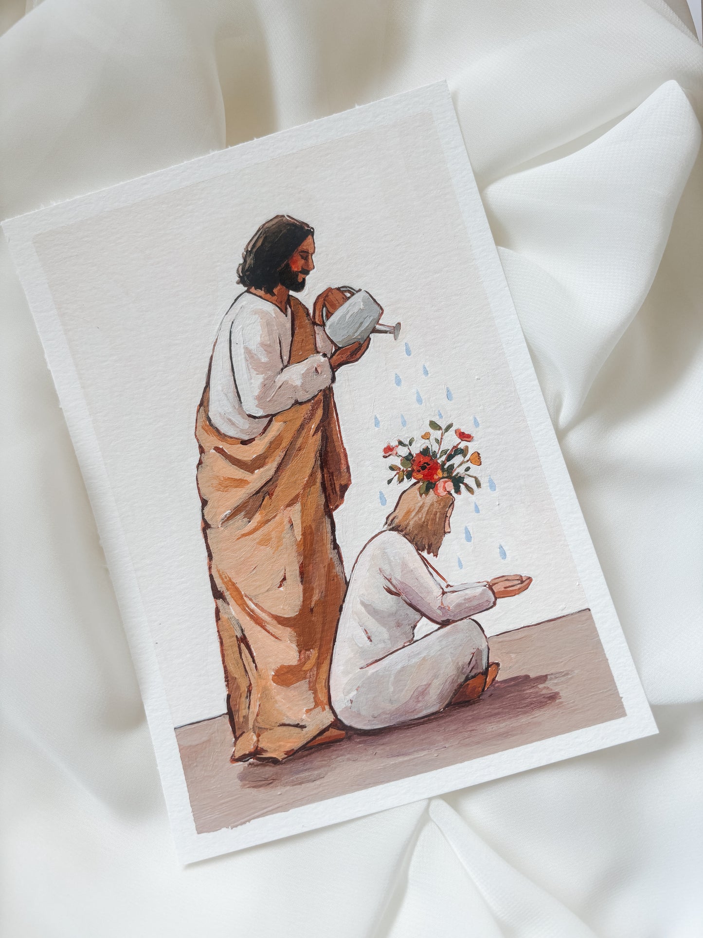 'I Asked For Flowers And He Gave Me Rain' 5x7 inch original painting