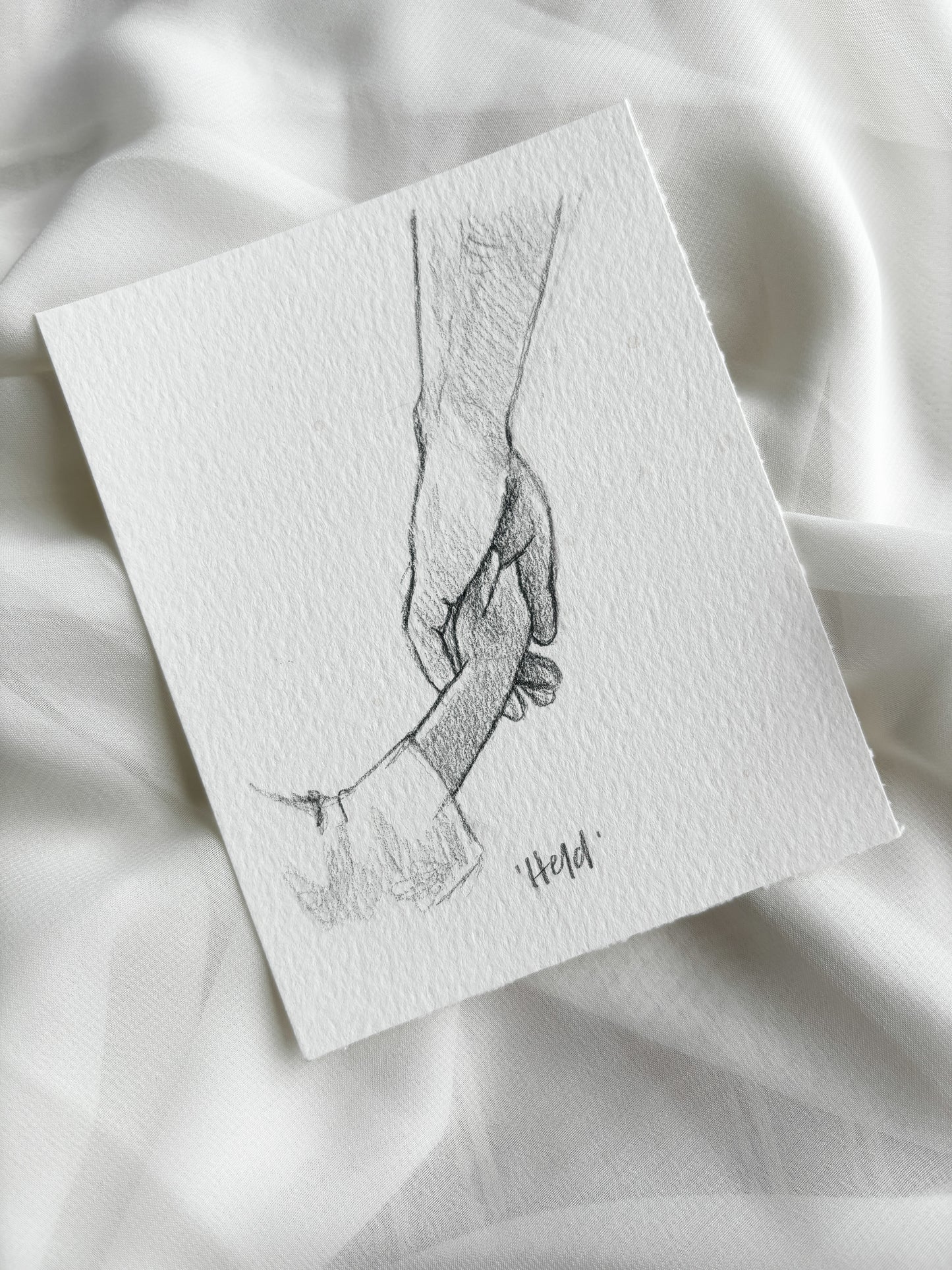 'Held' 4x5 inch original sketch