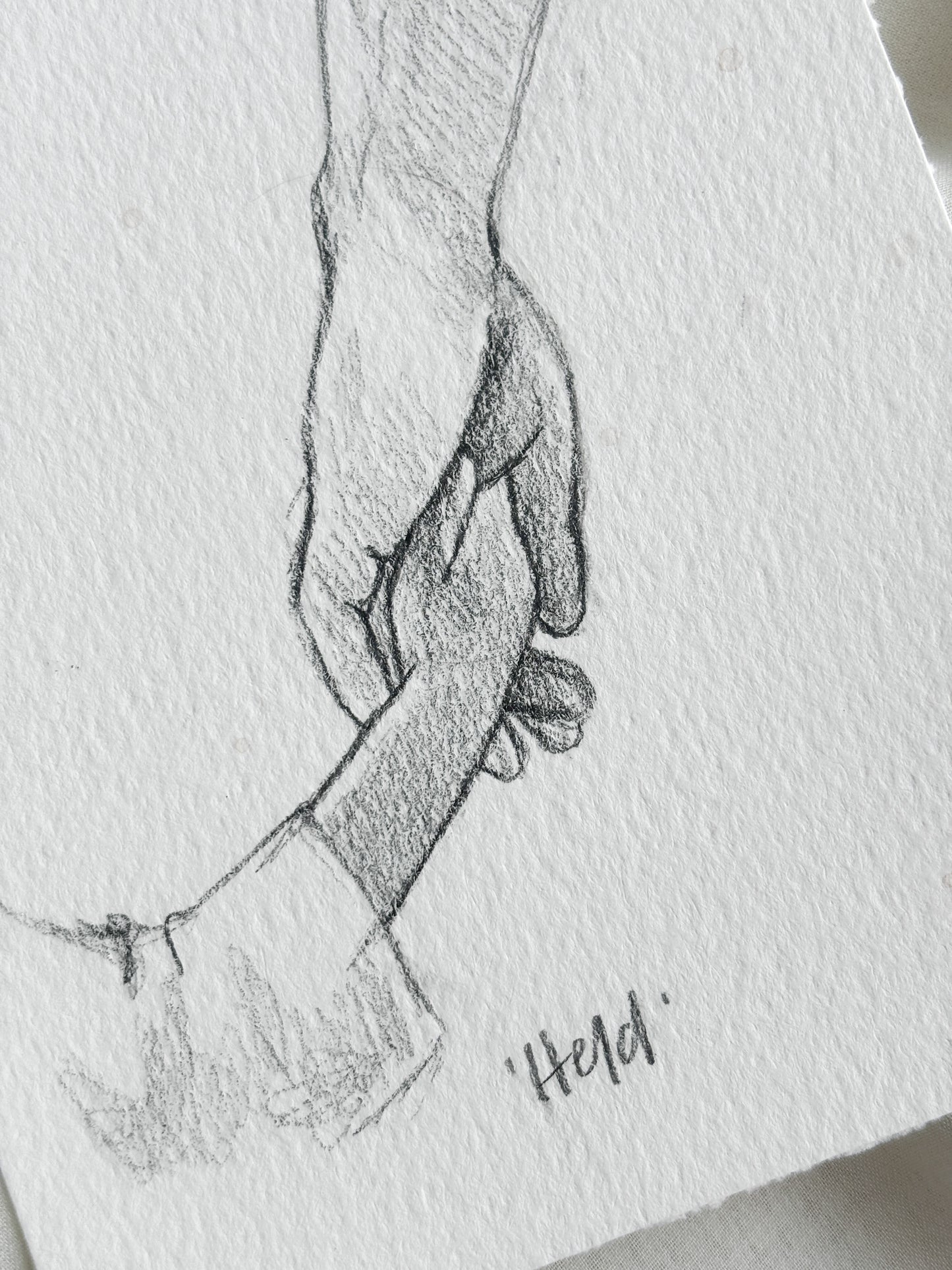 'Held' 4x5 inch original sketch