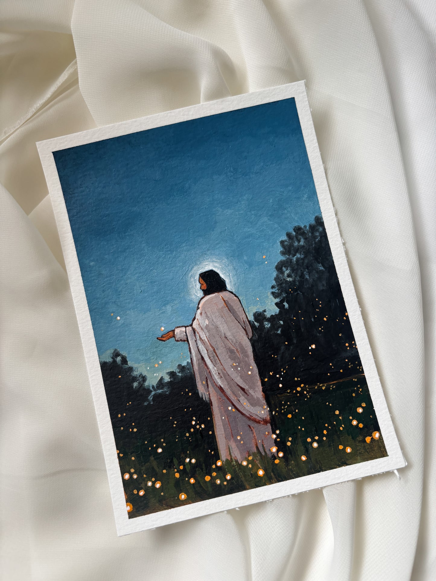 'Christ And The Fireflies' 5x7 inch original painting