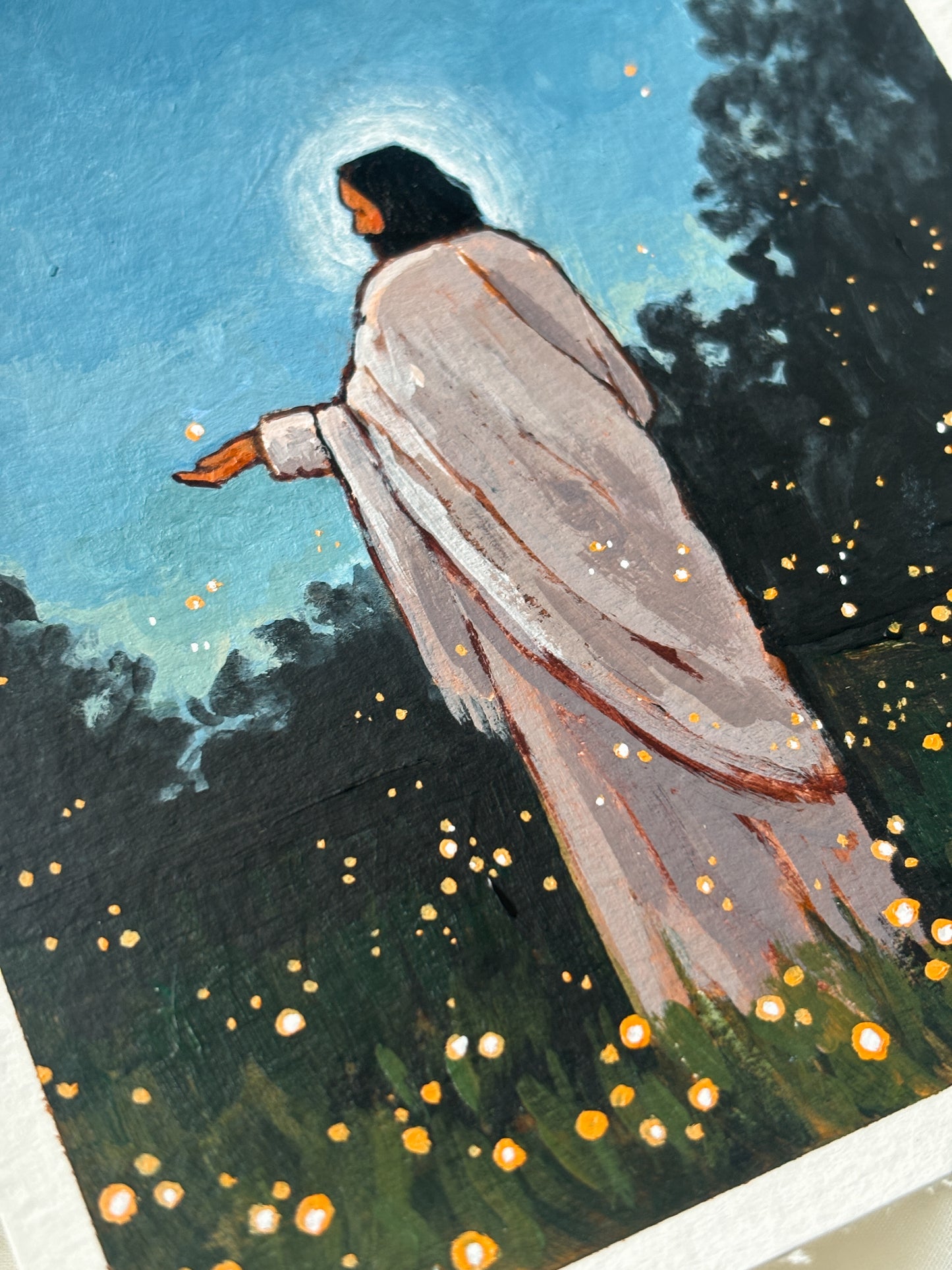 'Christ And The Fireflies' 5x7 inch original painting