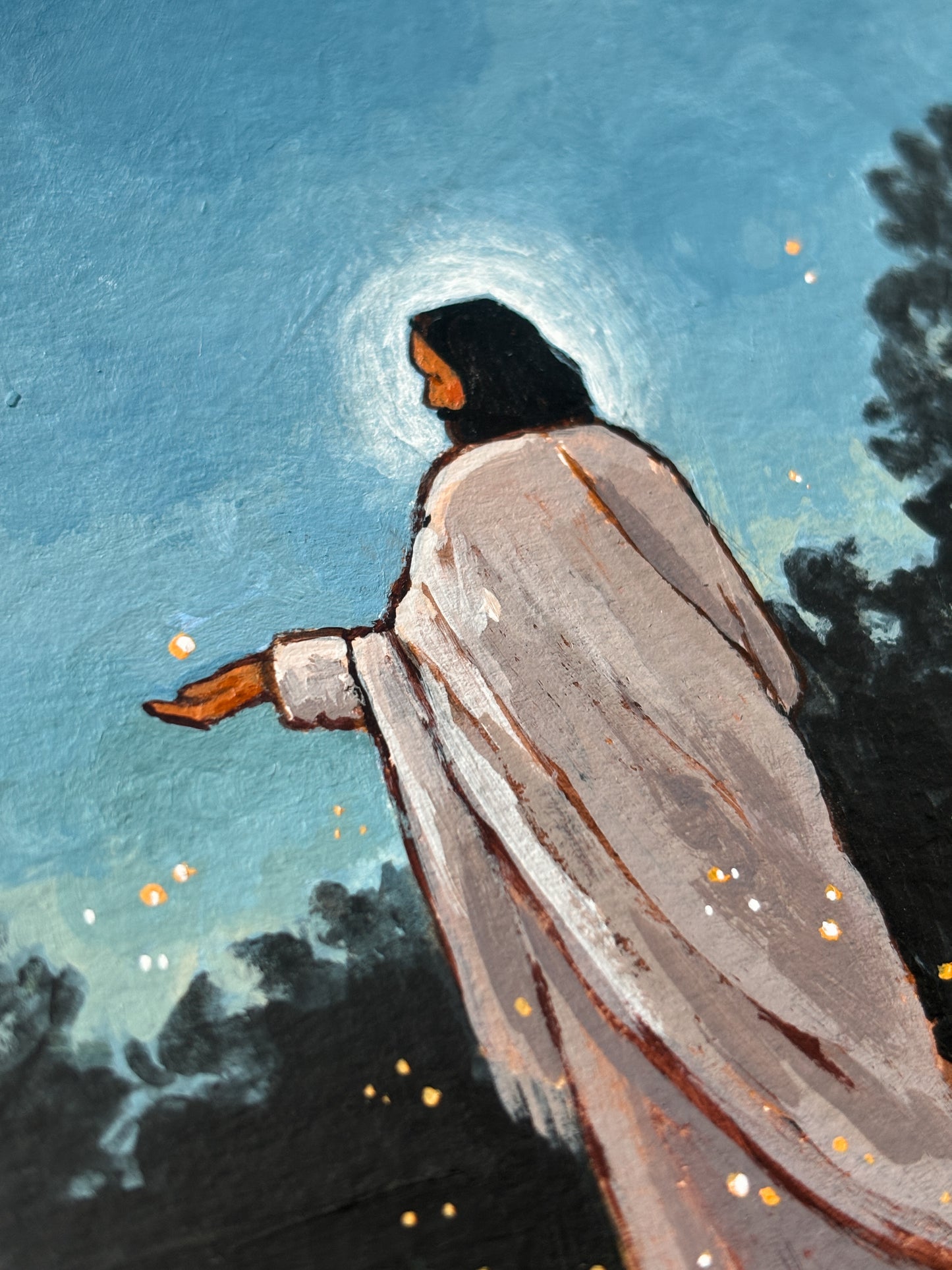 'Christ And The Fireflies' 5x7 inch original painting