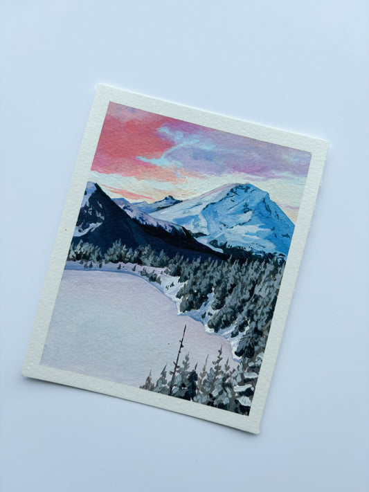 'In The Still Of Winter' (Mount Rainier Park) 4x5 inch original painting