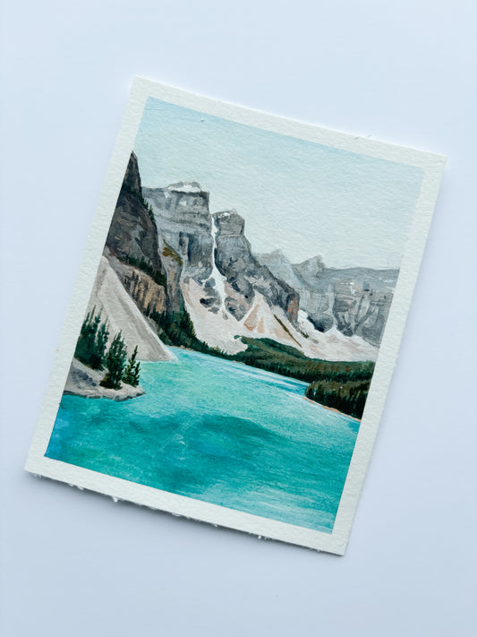 'Peaceful Lake Moraine' (Banff National Park) 4x5 inch original painting