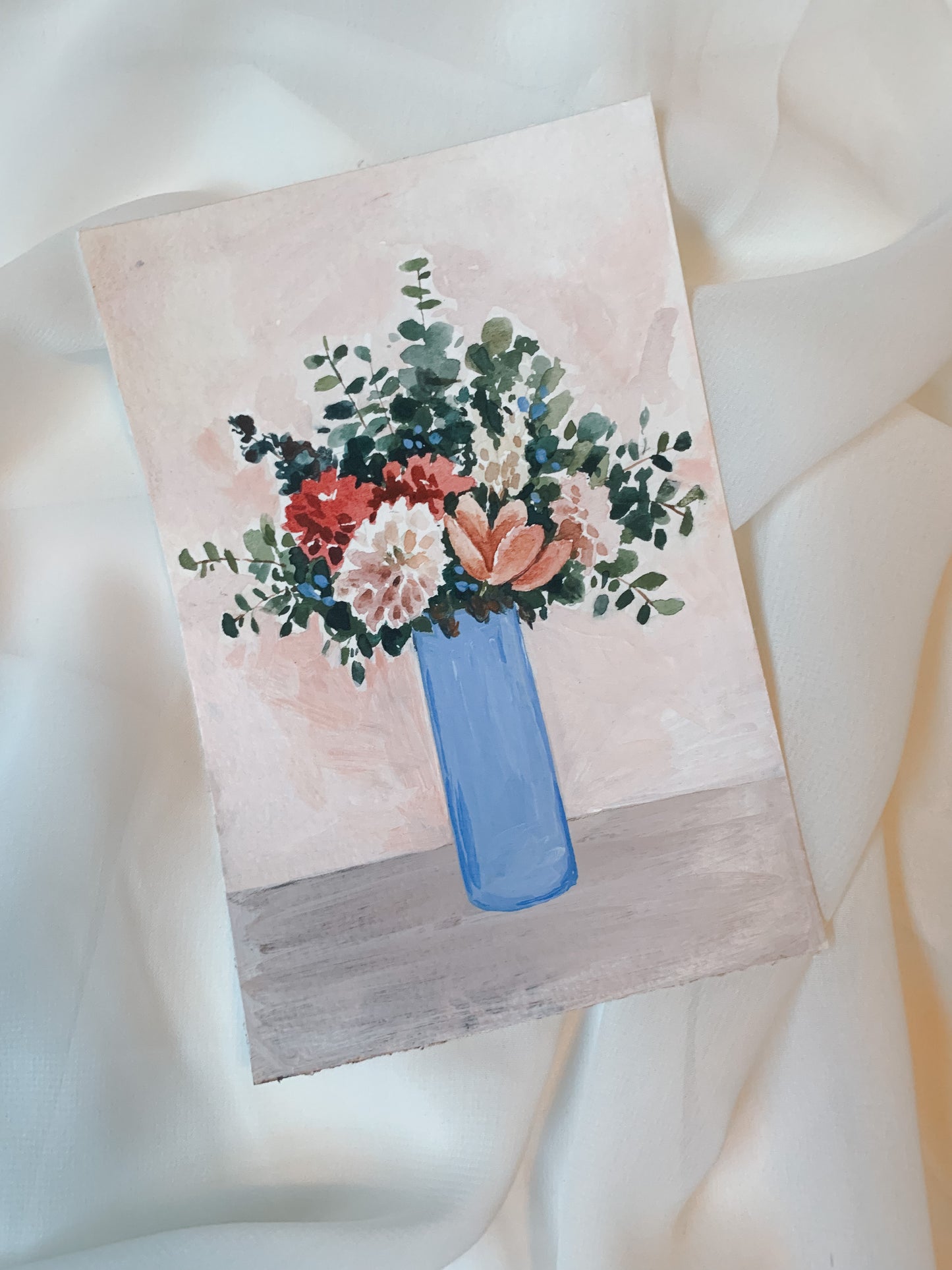 Blue Floral Vase 4x6 original painting