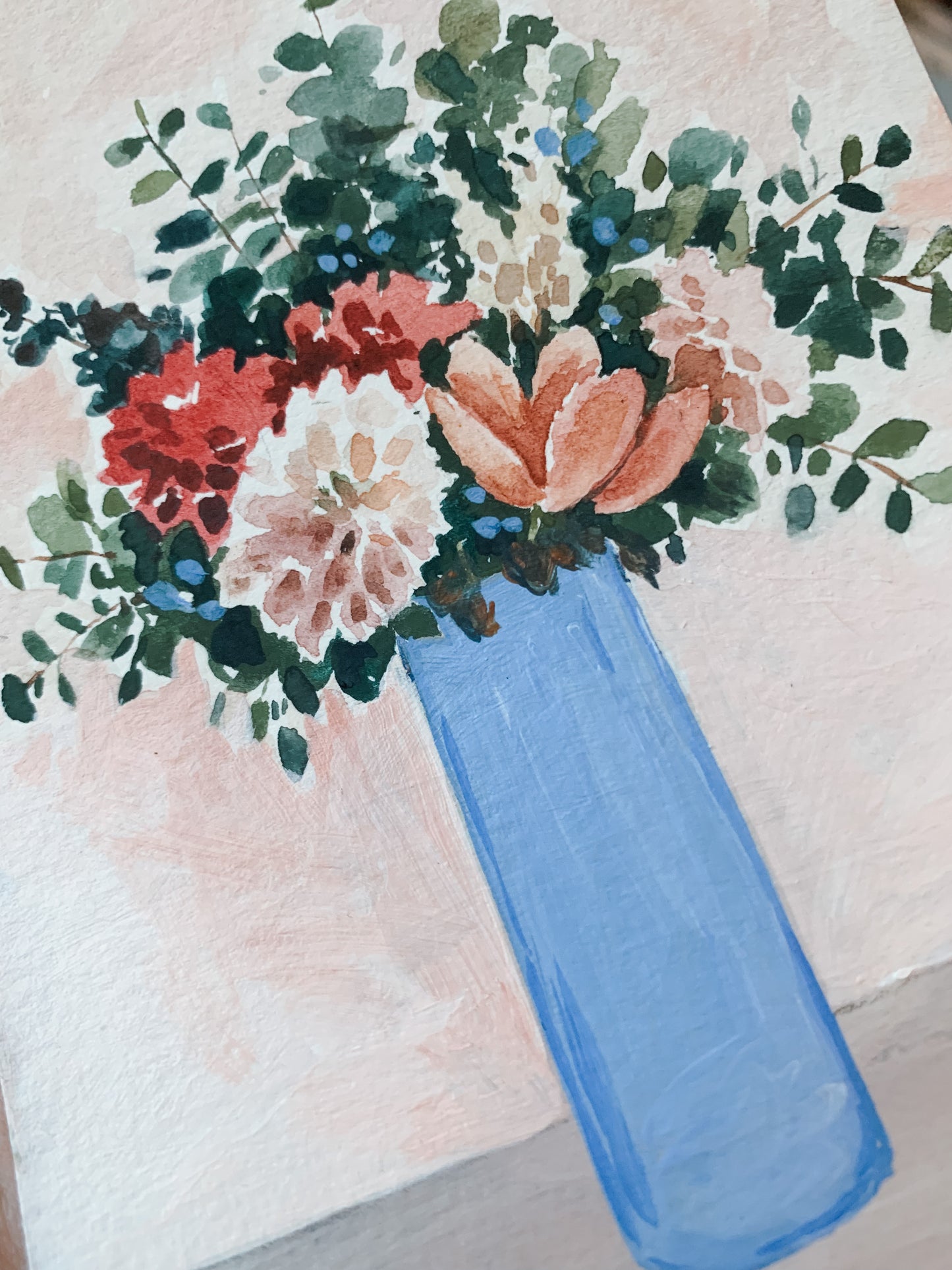 Blue Floral Vase 4x6 original painting