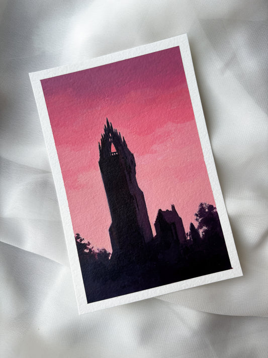 'Wallace Monument Sunset' 4x6 inch original painting