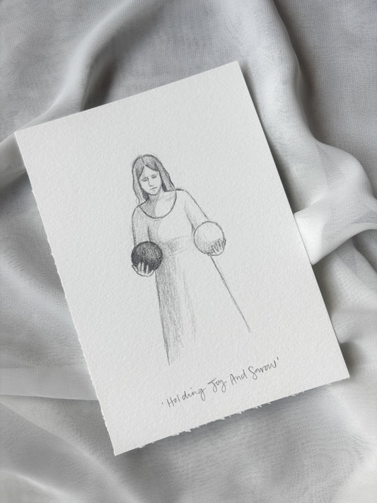 'Holding Joy And Sorrow' 5x7 inch original sketch