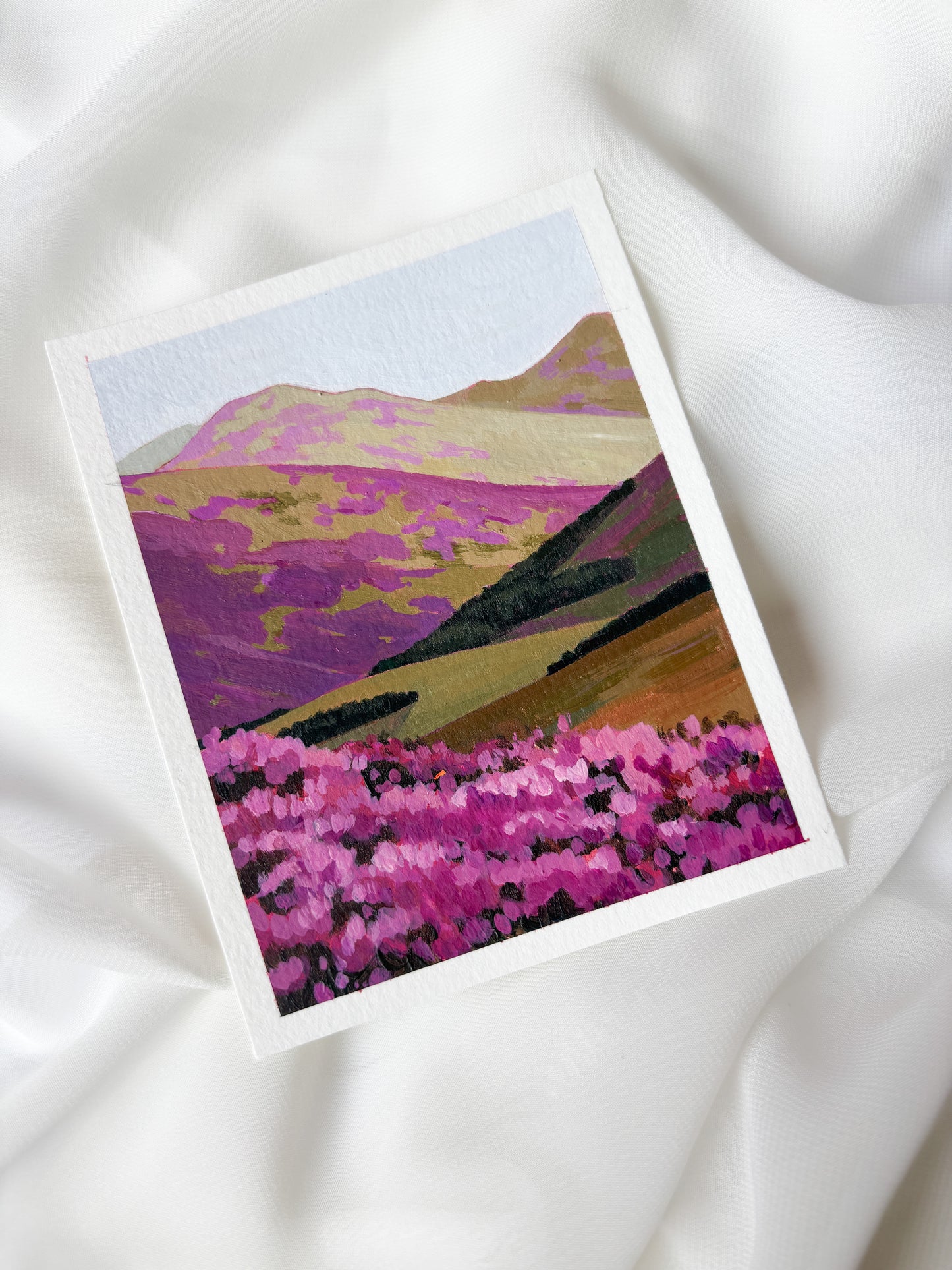 'Where The Heather Blooms' 4x5 inch original painting
