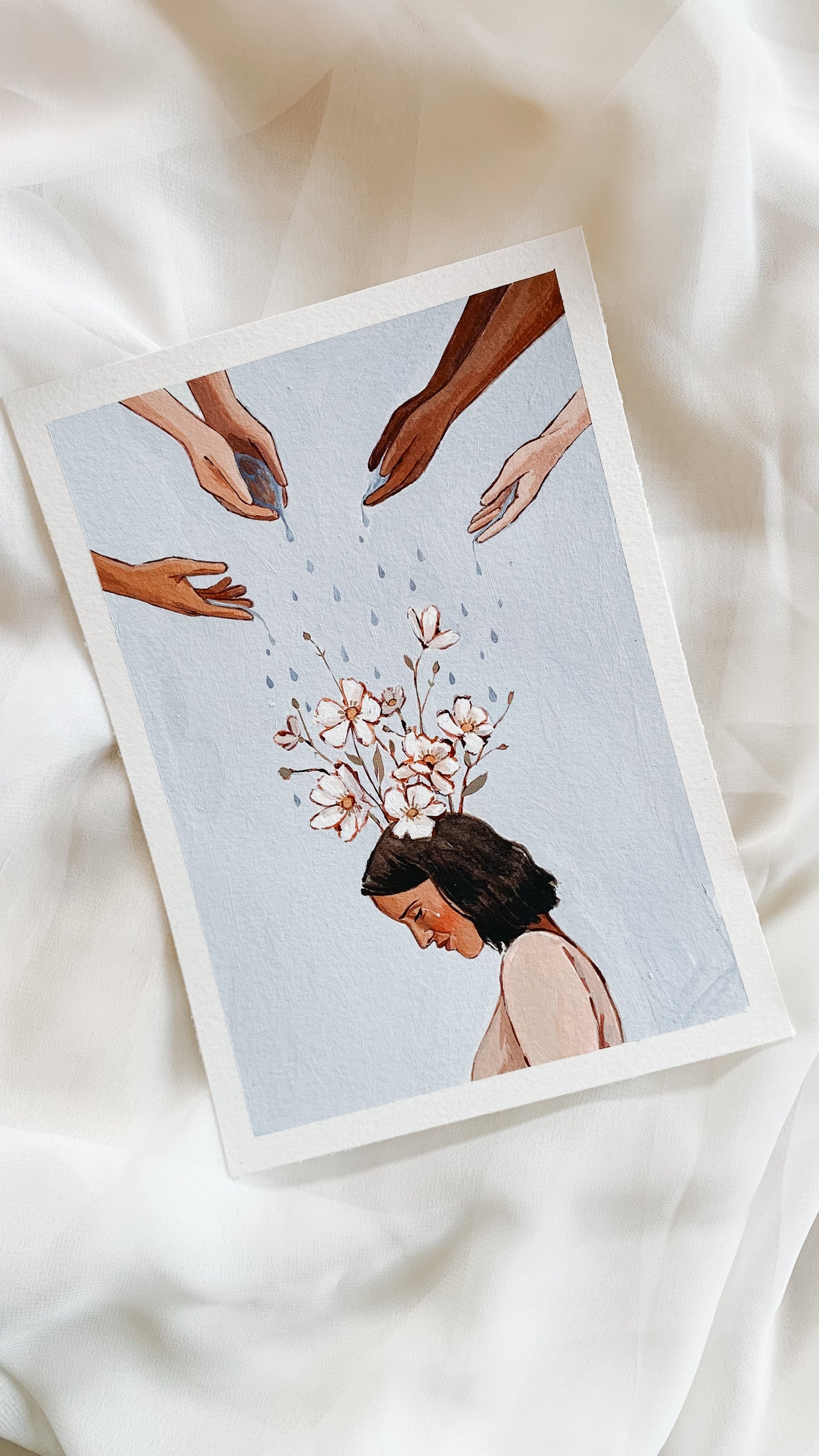 'The Many Hands That Water Me When I Cannot Do It Myself' 5x7 inch original painting
