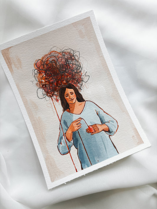 'Untangling My Mind' 5x7 inch original painting
