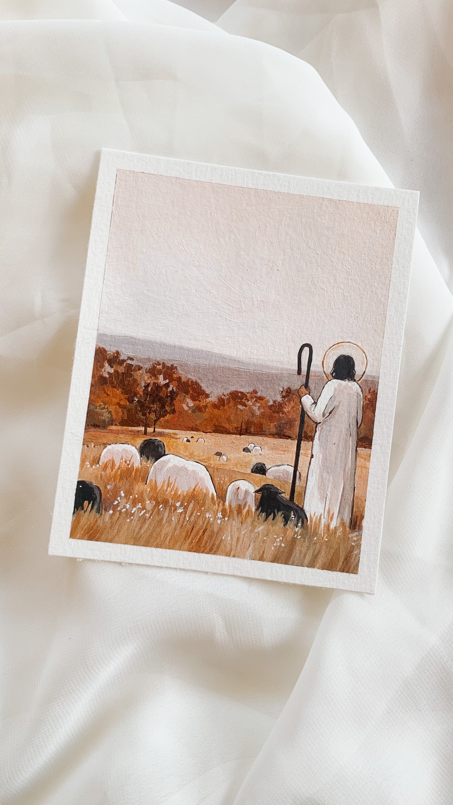 'The Good, Unwavering Shepherd' 4x5 inch original painting
