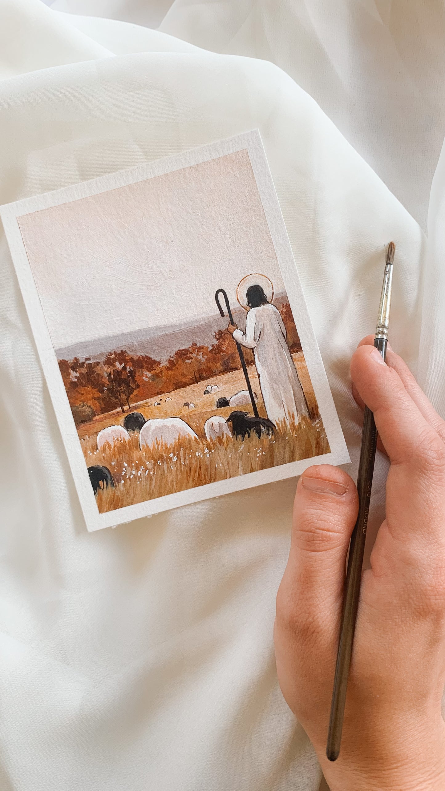 'The Good, Unwavering Shepherd' 4x5 inch original painting