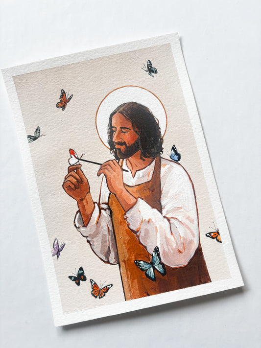'He Who Paints The Butterflies' 5x7 inch original painting