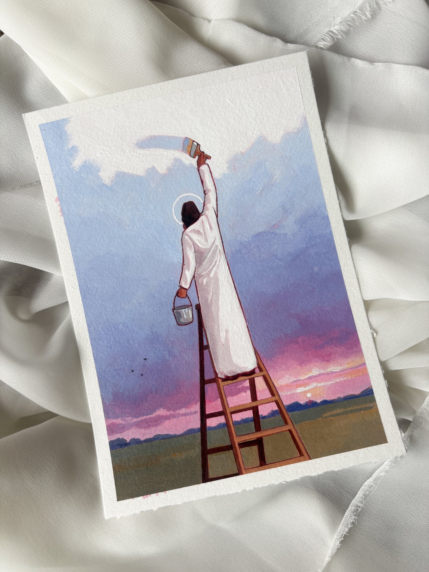 'He Paints Every Sunrise' 5x7 inch original painting