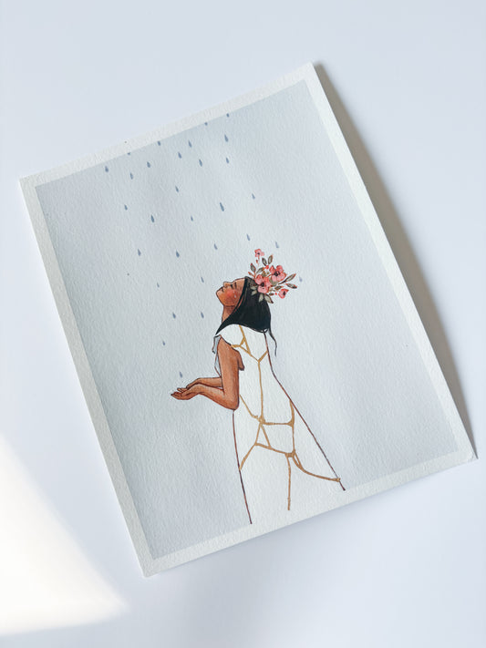 'She Learned To Love The Rain' 7x9 inch original painting