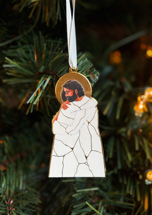'He Binds Up The Broken Hearted' Gold Enamel Ornament