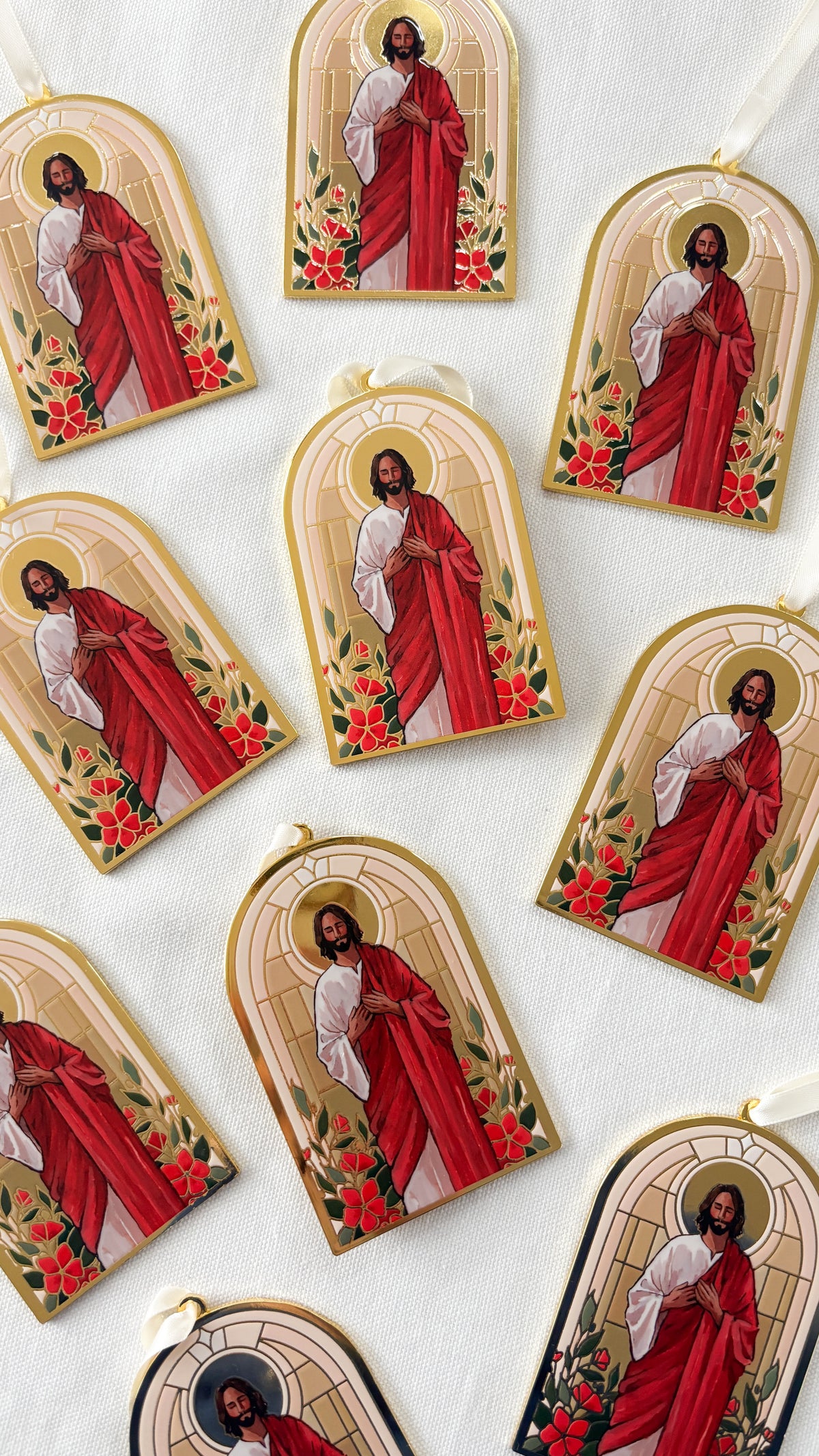 'O Come, O Come, Emmanuel' Gold Enamel Ornament