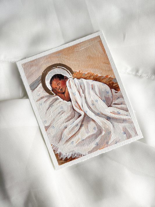 'Away In A Manger' 4x5 inch original painting