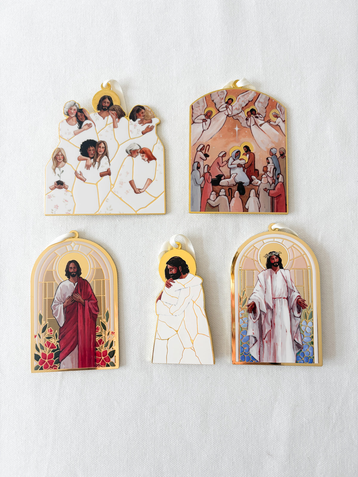 Gold Enamel Ornament Set (set of 5)