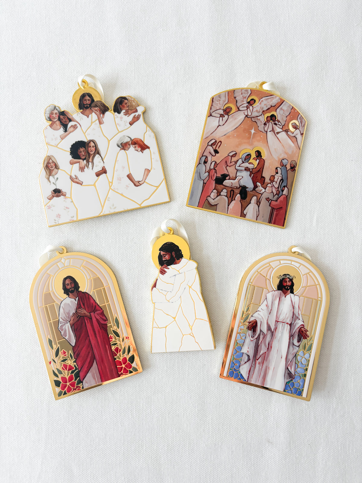 Gold Enamel Ornament Set (set of 5)