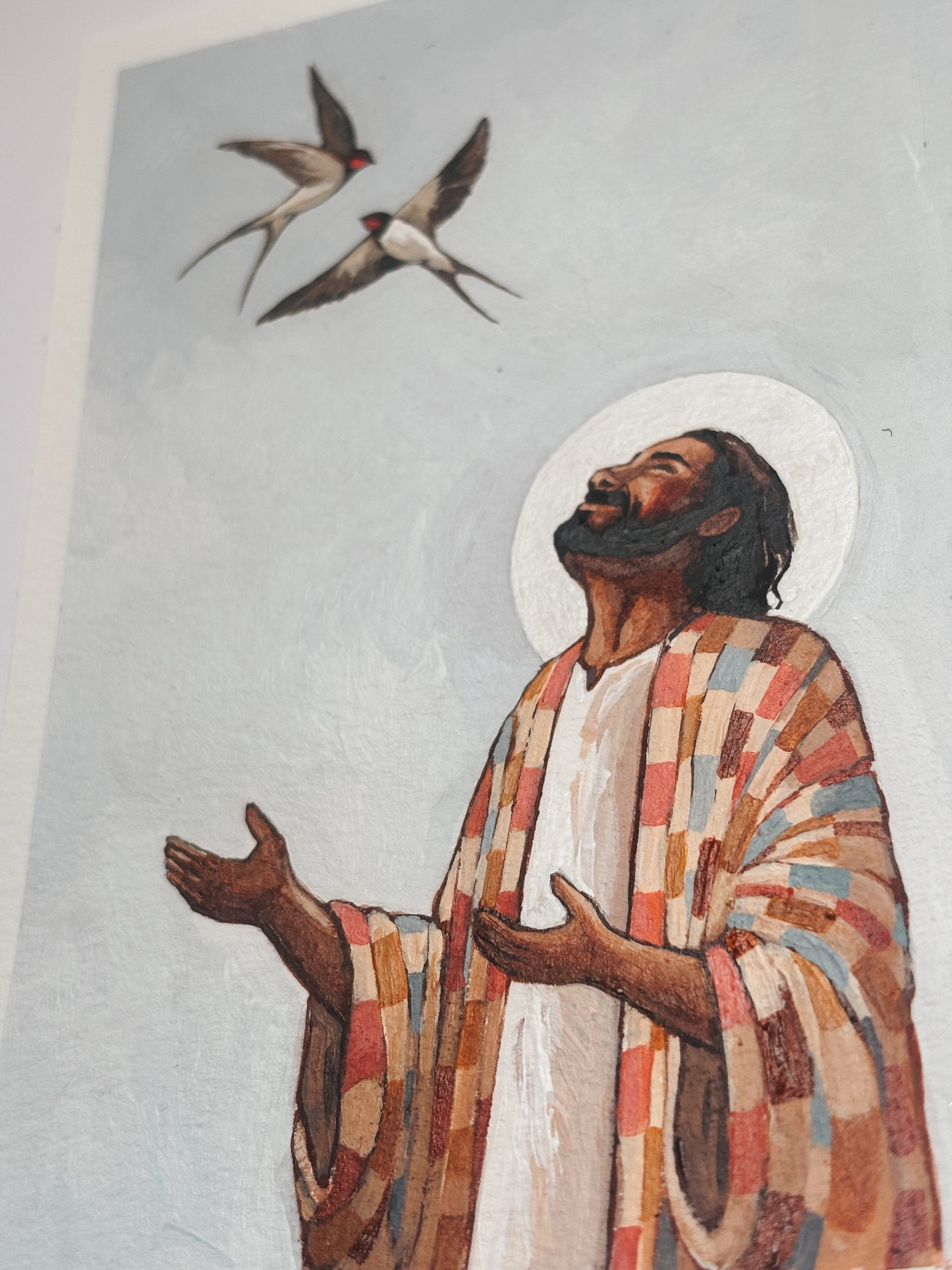 'Christ And The Swallows' 5x7 inch original painting