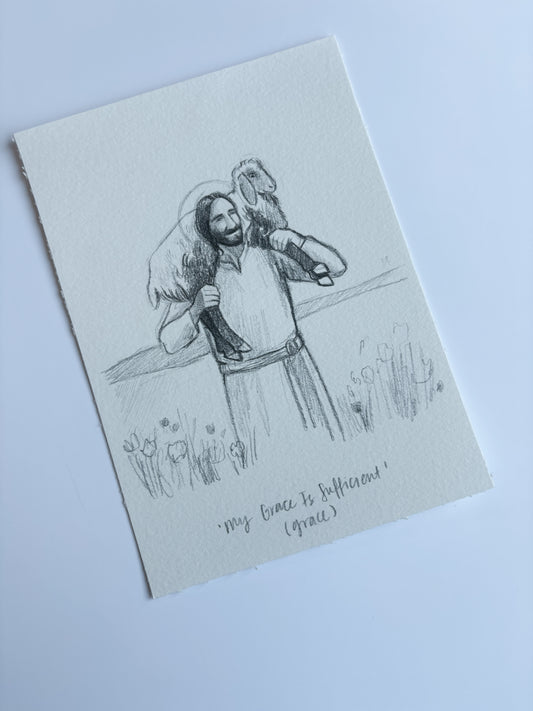 'My Grace Is Sufficient' 5x7 inch original sketch