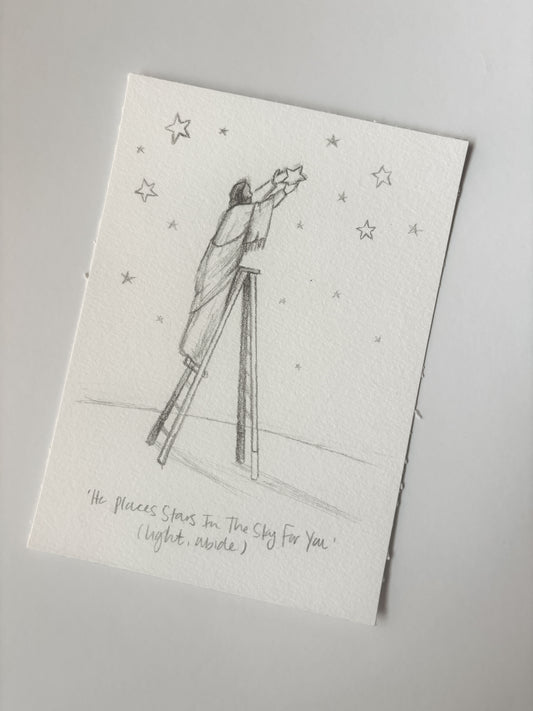 'He Places Stars In The Sky For You' 5x7 inch original sketch