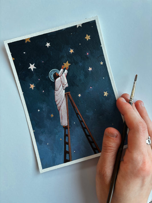 'He Places Stars In The Sky For You' 5x7 inch original painting