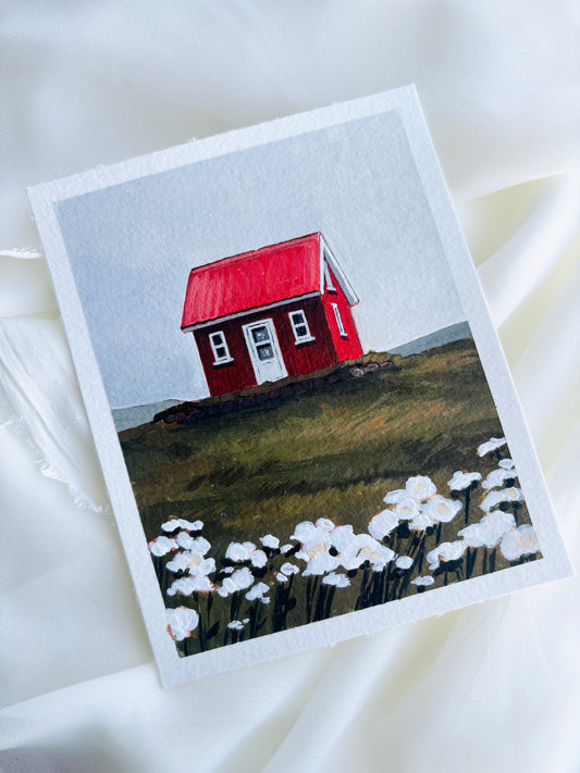 The Little Red House 4x5 original painting