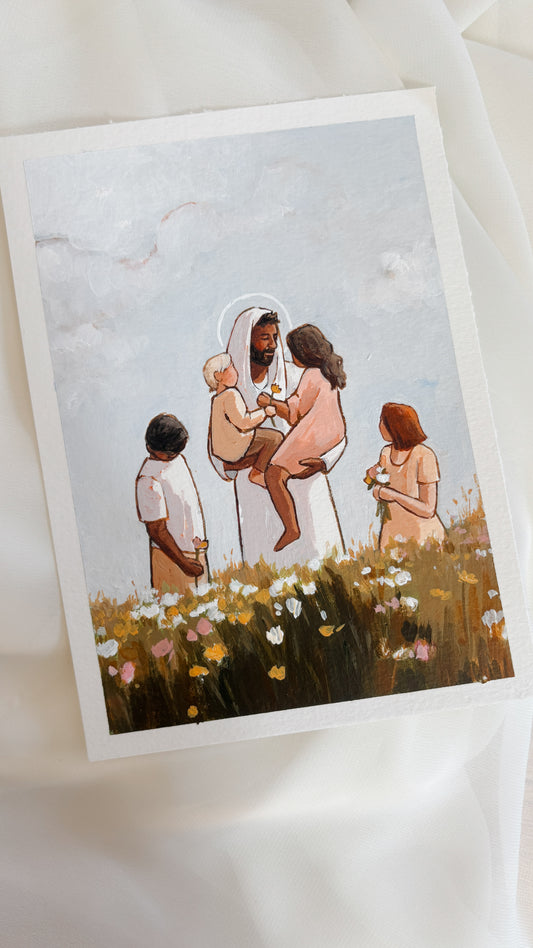 'Christ And The Children' 5x7 inch original painting