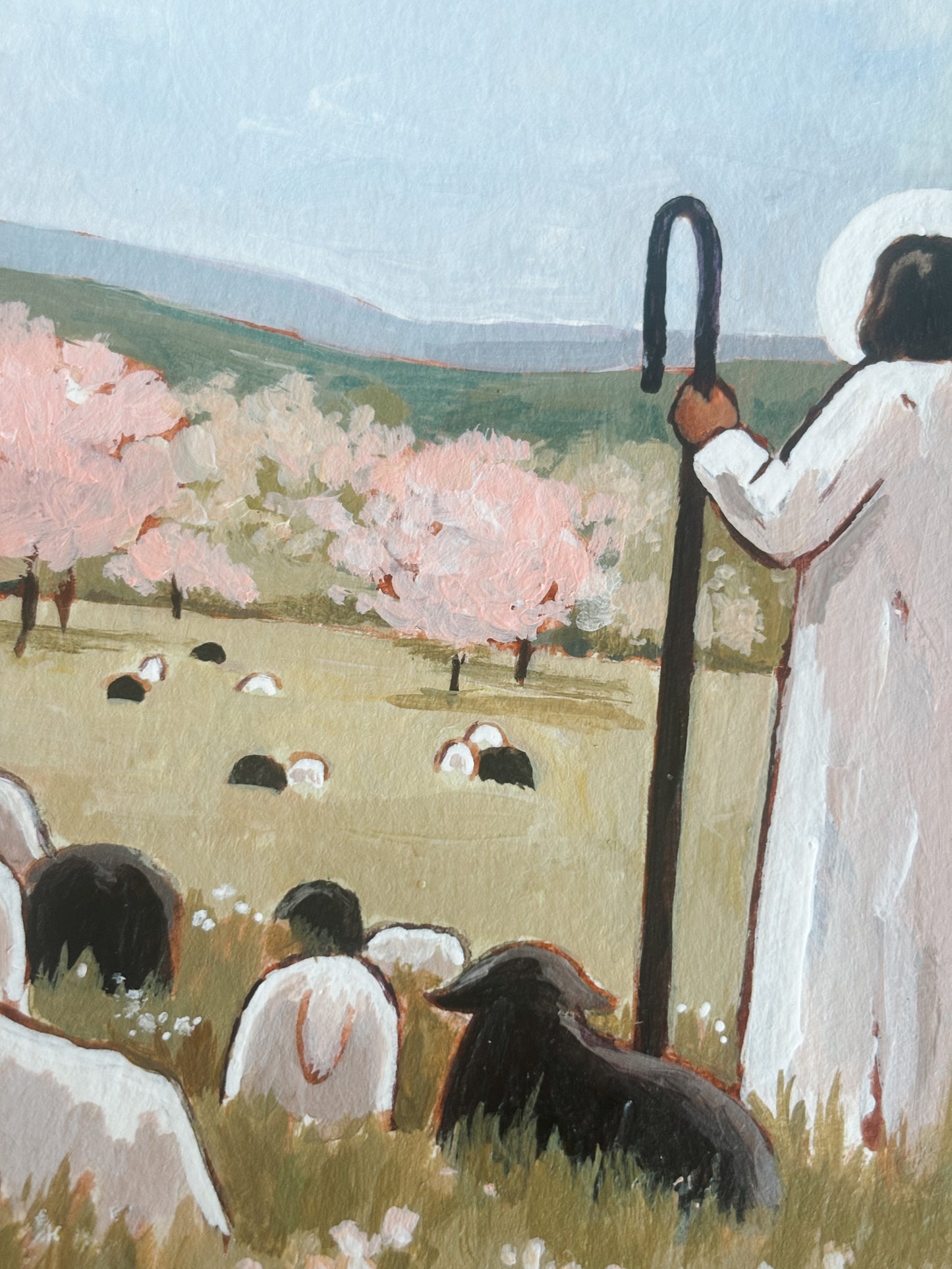 'The Good Shepherd In Spring' 5x7 inch original painting