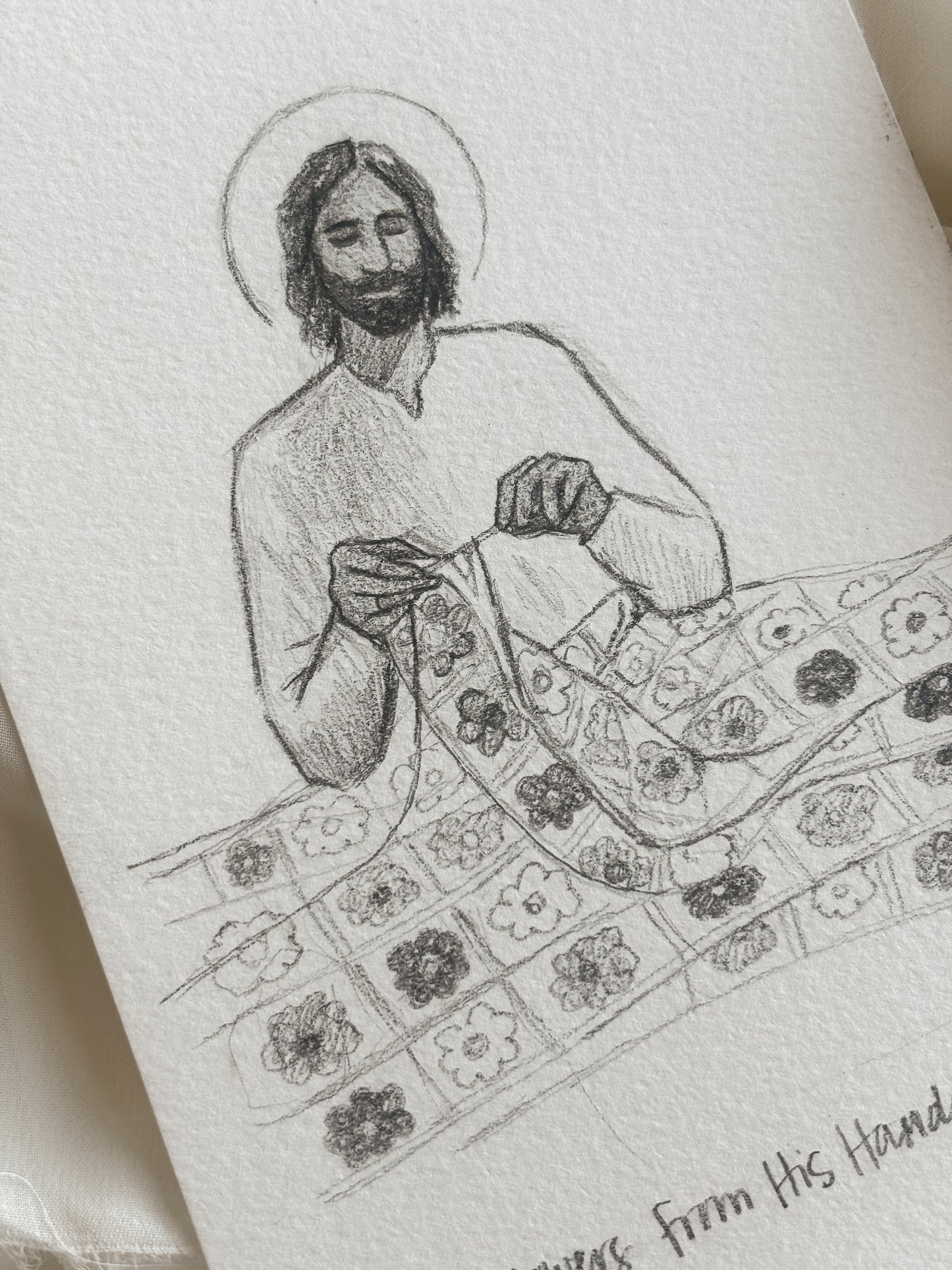 'Flowers From His Hands' 4.5x6.5 inch original sketch
