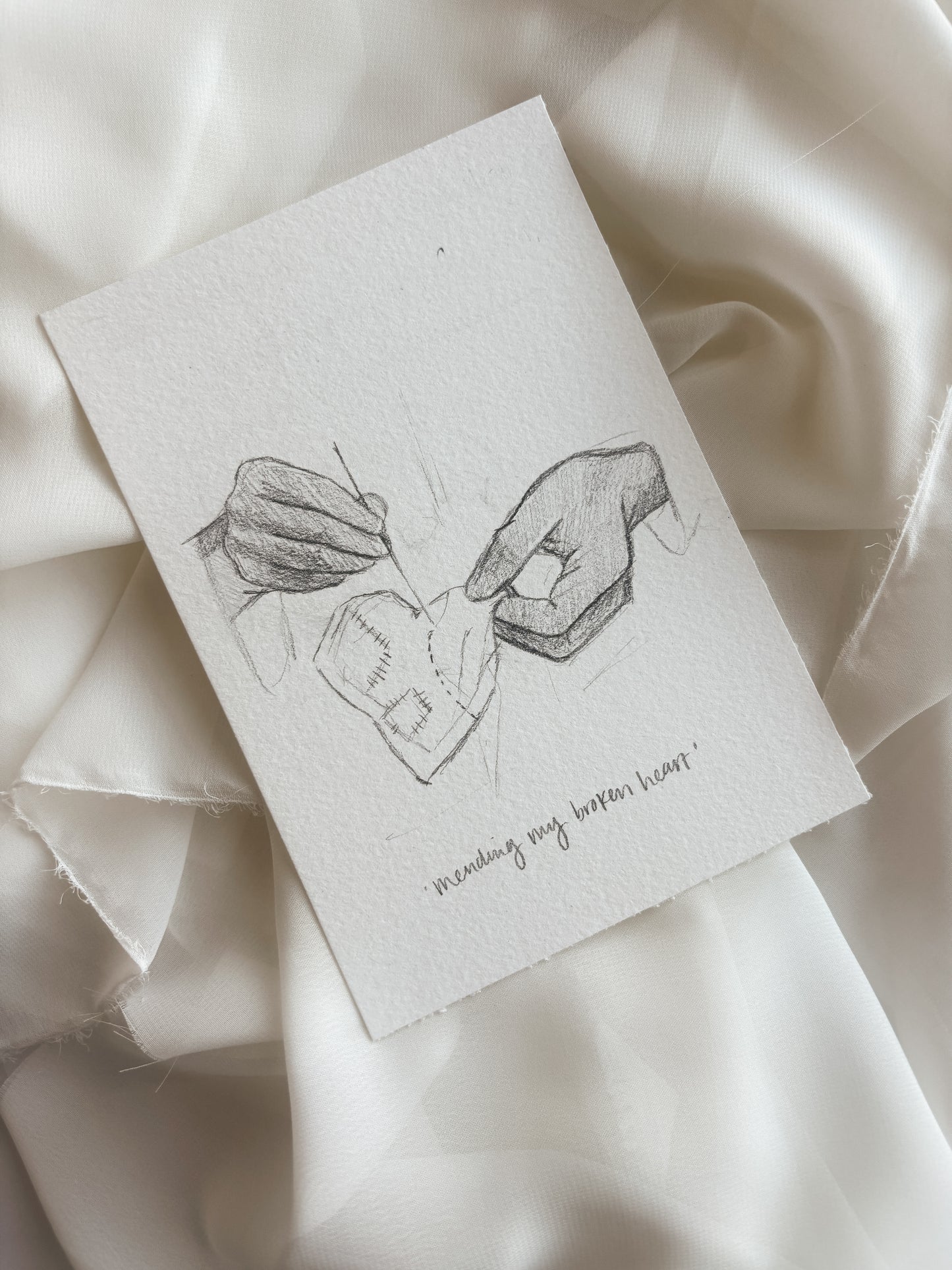 'Mending My Broken Heart' 4.5x6.5 inch original sketch