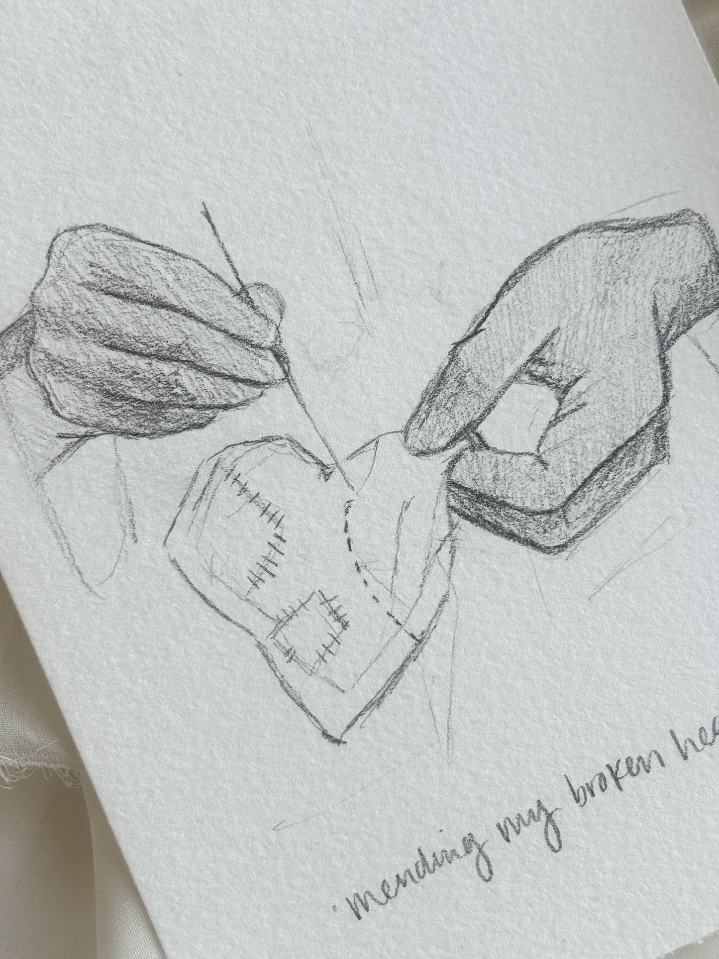 'Mending My Broken Heart' 4.5x6.5 inch original sketch