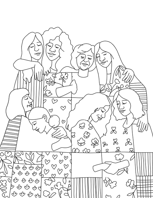 'A Patchwork Of Hearts' Outline 8.5x11 Digital Download
